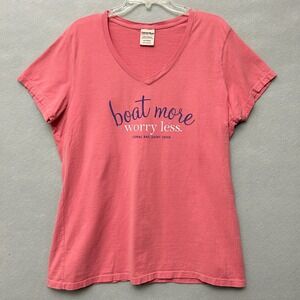 Boat More Worry Less T-shirt Women's XL Boating Vacation Casual Pink 100% Cotton